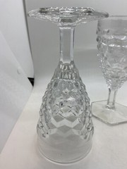 3 Fostoria American Cube Hex Footed Water Wine Goblets 8oz Stemmed Glasses 6 7/8