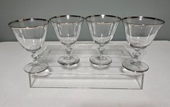 Set of 4 Vintage Glastonbury Lotus Colonial 92 Water Glass Goblets Platinum Trim