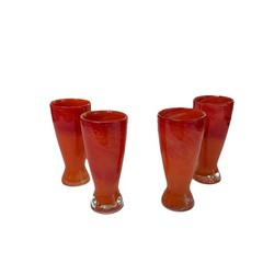 4 Art Glass Tall Beer Pub Style Glasses Ocean orange & red Swirl 7.5″