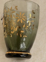 Vtg Venetian Green Decanter 6 Cordial Glasses 24K Gold trim Hand painted Flowers