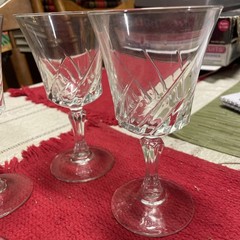 Set Of 4 D’Arques /Durand «Flammes» Cut Crystal Claret Wine Glasses-6-3/8” T
