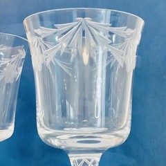 2 Vtg Bucket Air Twist Stem Etched Crystal Wine Chalice Glasses Art Deco Set