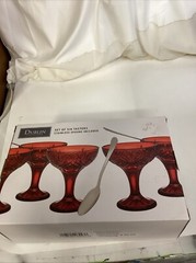 Shannon by Godinger Dublin Red Crystal Tasters Set of 6 Coupe Glasses and Spoons
