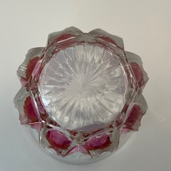 Vintage Pressed Glass Diamond Point Thumbprint Glass Pink Clear 4in