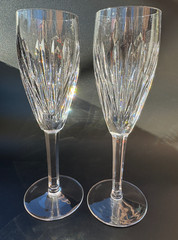Gorgeous Pair of WATERFORD CRYSTAL Carina Fluted Champagne Glasses 8 1/2, MINT
