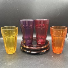 4 Jewel Color Pasabahce Palaks Juice Glasses Rainbow Drinking Tumbler. Vintage