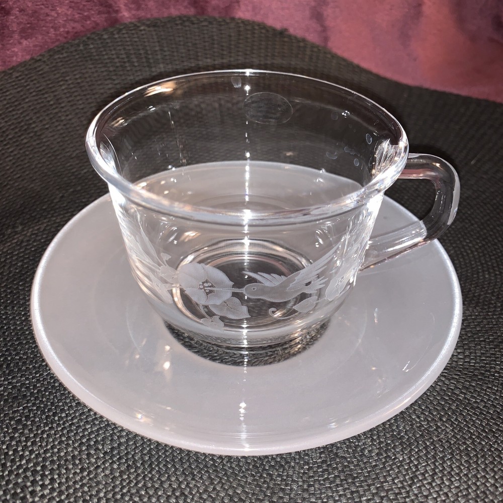 Vintage Cup Over 24% Lead, Hummingbird And Morning Glorys. Approx. 3.5” Diameter