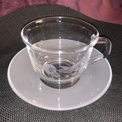 Vintage Cup Over 24% Lead, Hummingbird And Morning Glorys. Approx. 3.5” Diameter