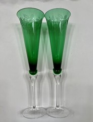 Lenox 1998 Fluted Champagne 11” Holiday Gems Toasting Flutes Emerald Set Of 2