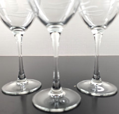 3) Rolf Glass Palm Tree All Purpose Wine Set Elegant Clear Cut Etch Stemware Lot