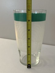 Vintage Anchor Hocking XL White Frosted Pinstripe Glass With Green Band 30 oz