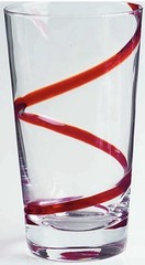 1 Pier Set Of 2 Red Swirl Line Tumbler Glass Highball Hi Ball Hand blown Glasses