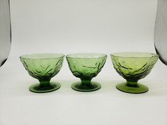 Morgantown Seneca Glass Driftwood Modern Avocado Green Sorbet Sherbet Set of 3