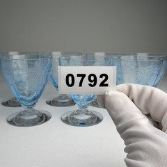 Set of 7 Fostoria June Blue 3 3/4″ Footed Cocktail Glasses #5098 Etched Glass