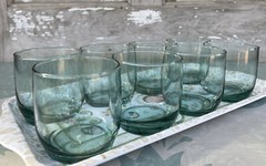 Vintage Anchor Hocking Teal Green Old Fashioned Rocks Flat Juice Glass