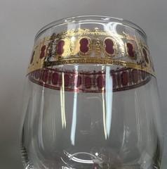 Culver Cranberry Scroll Panel Wine Glasses Set Of 4 MCM Vintage 22KT Gold Trim