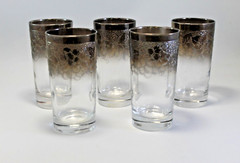 Lot of 5 Mid Century Silver Smoke Ombre Glasses Grapes & Leaves Vintage Glasses
