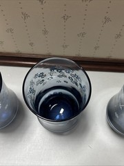 Vintage Set Of 4 Libbey Blue, Daisy Spring Blossom Strawflower Glasses , 5.5”