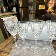 Clear Cut Glass Wine Goblets Stemware, Set of 4, Unisex Adults