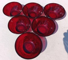 LUMINARC ARCOROC CRISTAL D’arques DURAND FRANCE SET OF 6 RUBY RED 5 1/2″ BOWLS !