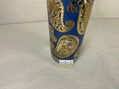 Vintage Blue & 22k Gold Paisley Glass Tumblers