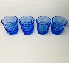 4 Fostoria Cobalt Blue Rock Glasses Juice Tumblers HFM Ford Museum Vintage