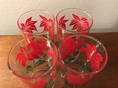 Libbey Poinsettia Christmas Glasses Set of 4 MCM 12 oz Cocktail Bar 5” Highball