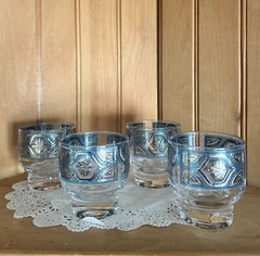 Vintage Culver MCM Sorrento Silver Blue Lowball Whiskey Rocks Cocktail Tumblers