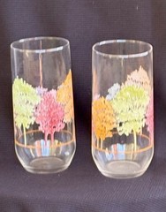 VTG Autumn Trees Retro Water Glasses Mid Century Harvest Time Set Of 2