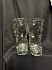Set Of 2 Clear glass cowboy boot beer mugs by Libby or Anchor Hocking
