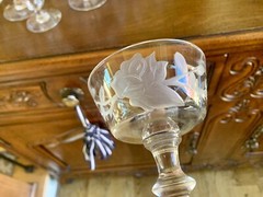 Vintage Floral Embossed Etched Frosted Glass Drinkware Goblets-Your Choice