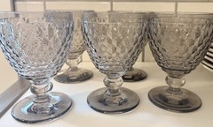 Lot – 5 Villeroy & Boch Boston Smoke Grey 5 1/8” Claret Wine Glasses Goblets EC