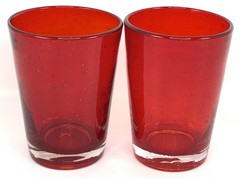 VTG Hand Blown Ruby Red Bubble Glass Tumblers Made In Mexico MCM Set of 2