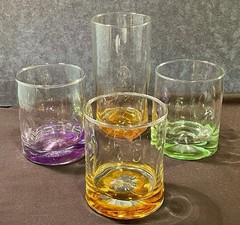 VTG 4 Libbey Crisa Flashed Colored Bottom Tumbler Glasses 4″/6” Tall, Thumbprint