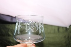 MCM Sasaki Etched Bamboo 2 Seafood Cocktail Glasses Smooth Stem 4 3/4 » No Liner