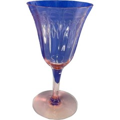 Antique Pink Crystal Wine Glass Etched Circa 1940 Barwear Barware
