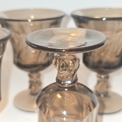 Vtg Fostoria Jamestown Smoke Brown Swirl Cordial Liqueur Glasses Set of 5 4″