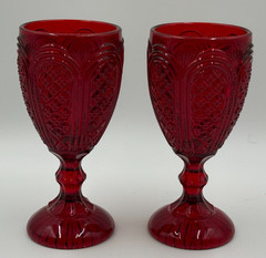 Vintage Godinger Ruby Red Cathedral Glass Stemmed Ice Tea – Set of 2 -7″