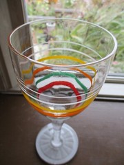 Set of 5 Vintage Rainbow Striped Glass Footed Drinkware Glasses – 9oz – 7 1/8″ t
