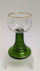 Vintage Green Stem Rib Beehive Etched Grape Glasses Gold Rim -2