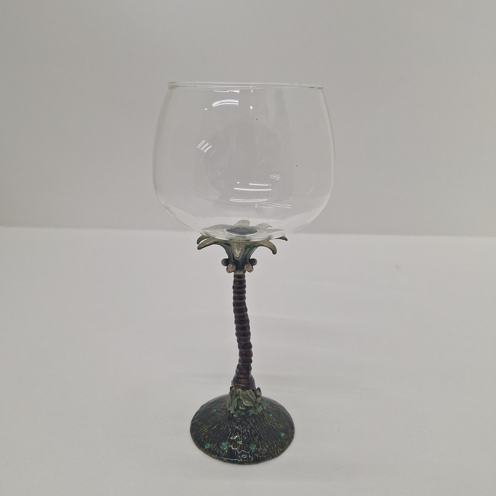 Palm Tree Bronze Enamel Figural Wine Glass Tropical Rhinestone Jeweled