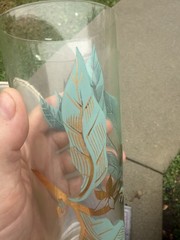 Mid Century blue And Gold Leaf Design Drinking Glasses Highball Barware