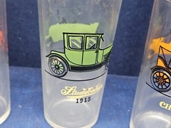 Vintage HAZEL ATLAS Antique Cars Set/4 Drinking Glasses, 4 Car Designs USA