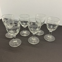 Standard Glass Wine Cordial Glasses Crisscross Bands Etching Vintage 1930s Set/6