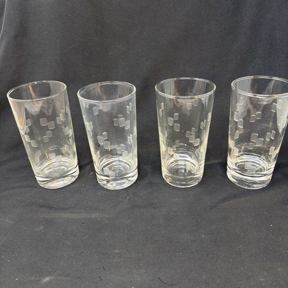 Libbey Windsor Etched Highball 12oz Drinking Glasses 5.2”H , Vintage Set of 4
