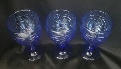 Libbey Blue Footed Pedestal Water Wine Drinking Glasses Goblets Set Of 3