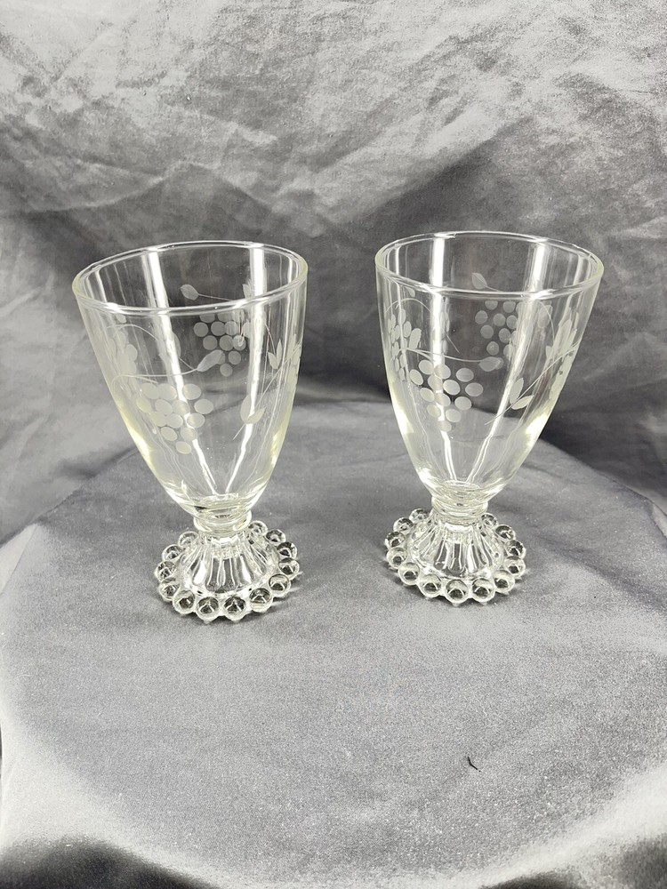 vintage wine glasses grape etched glass Bubble Foot Set Of Two