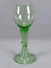 German Bohemian Blown Green Glass & Gilt 6 5/8 Inch Roemer Hock Wine Glass