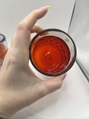 Hand Blown Rocks Drinking Tumbler Glass Red Iridescent Textured Pontil