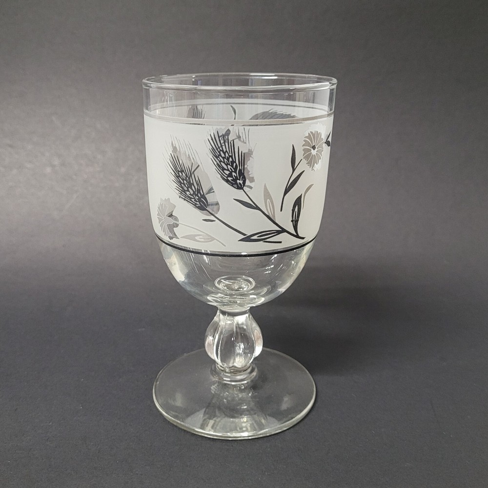Vintage Libbey Frosted Silver Wheat Wild Flower Goblet Replacement Glass 9oz